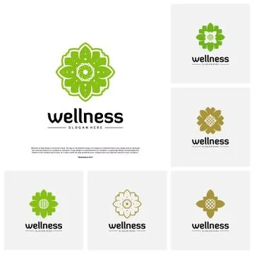 Set of Wellness Logo Design Concept. Nature Leaf Logo Design Template Vector. Illustrazione stock