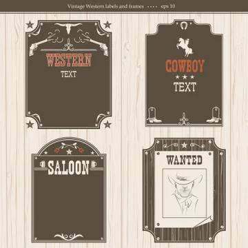 Set of Western backgrounds. Vector black graphic labels isolated on white Stock Illustration