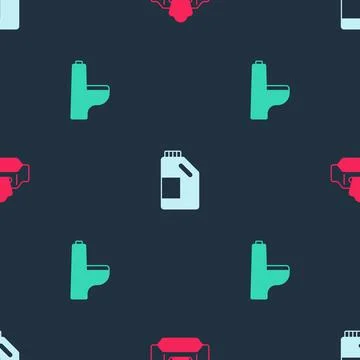 Set Wet wipe pack, Bottle for cleaning agent and Toilet bowl on seamless pattern Stock Illustration