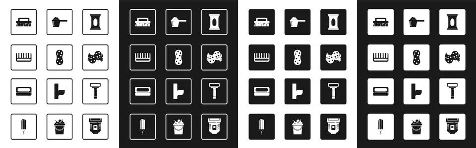 Set Wet wipe pack, Sponge, Hairbrush, Brush for cleaning, Washing powder Stock Illustration