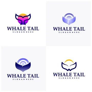 Set of Whale tail logo vector template illustration, Creative whale tail lo.. Stock Illustration