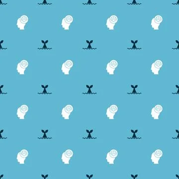Set Whale tail in ocean wave and Scallop sea shell on seamless pattern. Vector Stock Illustration