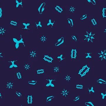 Set Whale tail, Wind rose, Inflatable boat with motor and Nautical rope knots on Illustration