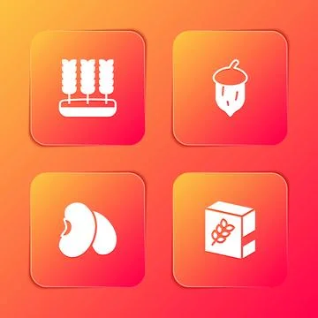 Set Wheat, Acorn, oak nut, seed, Beans and Flour pack icon. Vector Stock Illustration
