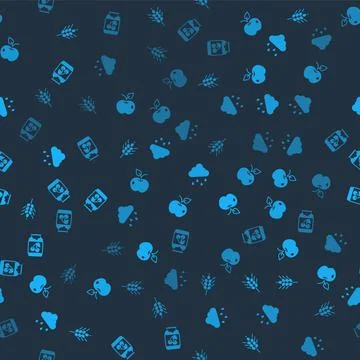 Set Wheat, Apple, Cloud with rain and Jam jar on seamless pattern. Vector 스톡 일러스트