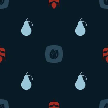 Set Wheat, Leaf and Pear on seamless pattern. Vector Illustrazione stock