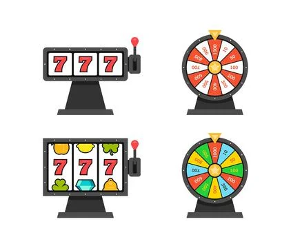 Set of Wheels Of Fortune and 777 Slot Machines Stock Illustration