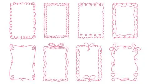 Set of whimsical hand drawn frames in flirty style Stock Illustration