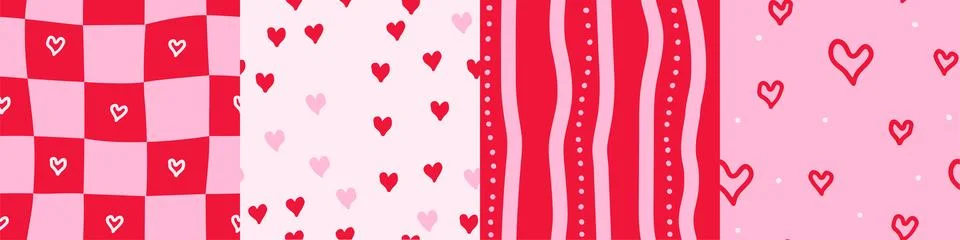 Set of whimsy romantic patterns. Cute and lovely symbols and shapes. Repeated Illustrazione stock