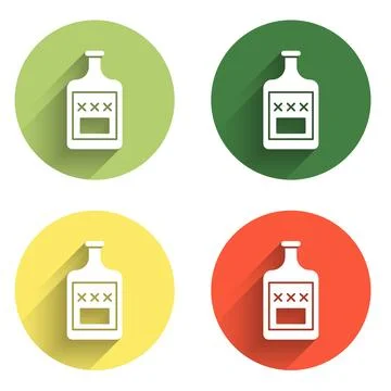 Set Whiskey bottle icon isolated with long shadow background. Color circle .. Stock Illustration