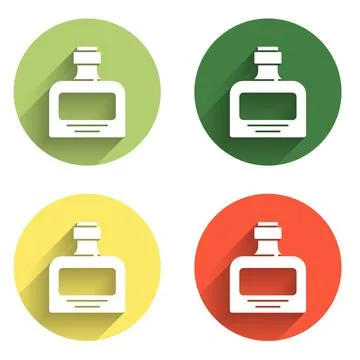 Set Whiskey bottle icon isolated with long shadow background. Color circle .. Stock Illustration