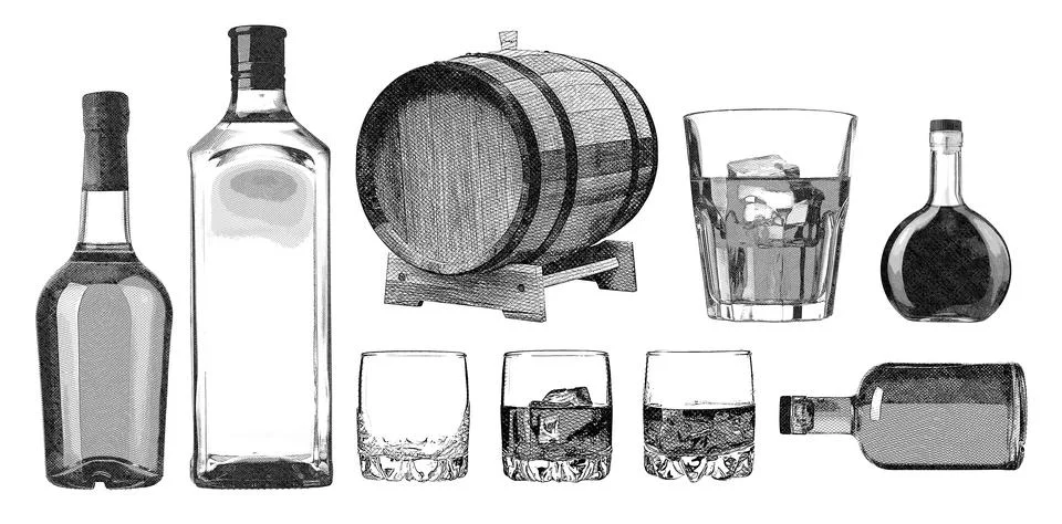 Set of whiskey elements Stock Photos