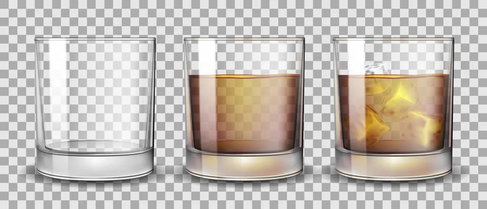 Set of whiskey, rum, bourbon or cognac glasses with Alcohol and without Stock Illustration