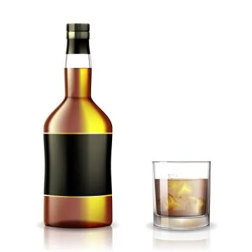 Set of whiskey, rum, bourbon or cognac glasses and bottle with Alcohol mockup Stock Illustration