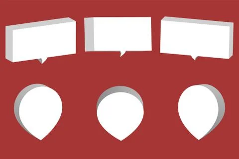 Set of white 3D chat boxes and pointers isolated on red background. Stock Illustration