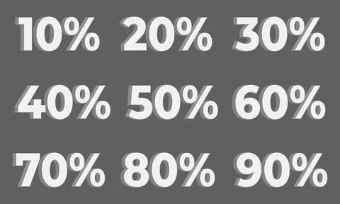 Set of White 3D Discount Numbers with Percentages Stock Illustration