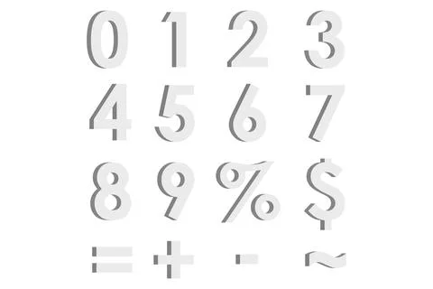 Set of white 3D numbers and symbols Stock Illustration