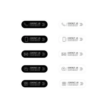Set of white and black contact us buttons. Communication symbol set for your  Stock Illustration