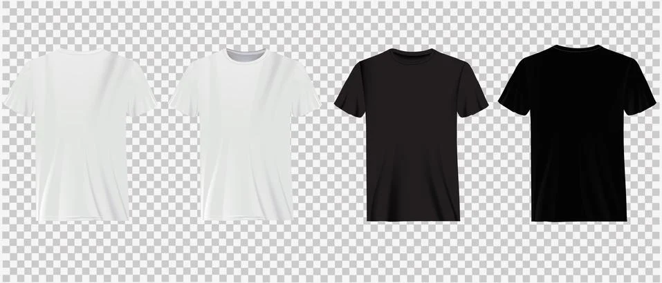 Set of white and black t-shirts on a transparent background. Stock Illustration
