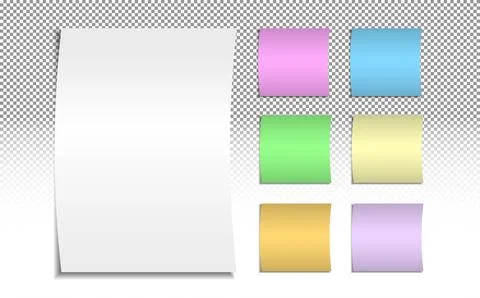 Set of white and colored sheets of paper for notes. Collection of notes with Stock Illustration