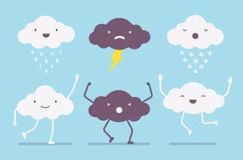 Set of white and dark clouds Stock Illustration