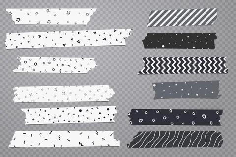 Set of white and grey different size adhesive, sticky, masking, duct tape with Stock Illustration
