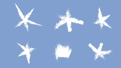 Set of white artistic five pointed stars in brush strokes isolated. Clipar... Stock Photos