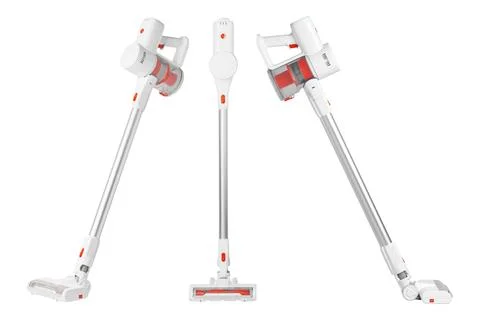 Set White background showcases sleek cordless vacuum technology. Wireless sti Stock Photos