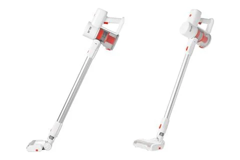 Set White background showcases sleek cordless vacuum technology. Wireless sti Stock Photos