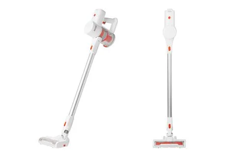 Set White background showcases sleek cordless vacuum technology. Wireless sti Stock Photos