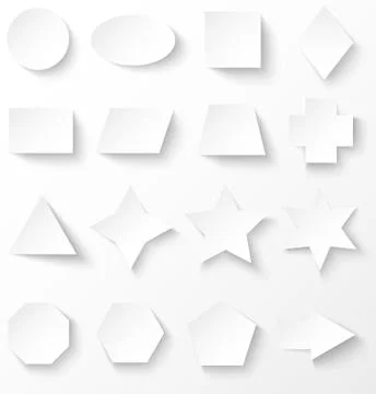 Set of white basic geometric shapes with shadow Stock Illustration