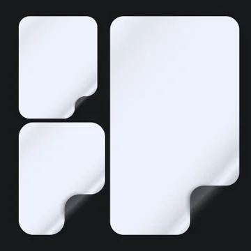 Set of white, black note notebook paper with curled corners for text or Stock Illustration