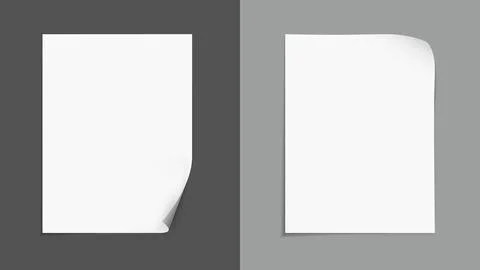 Set of white blank note, notebook paper with folded corners are on dark grey Stock Illustration