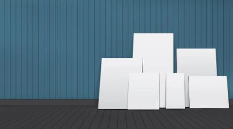 Set of White Blank Picture Frames in Room. Design Template for Mock Up. Stock Illustration