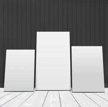 Set of White Blank Picture Frames in Room. Design Template for Mock Up. Stock Illustration