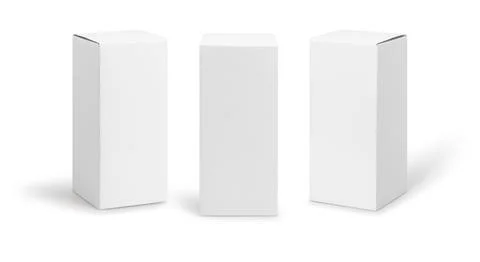 Set of White box tall shape product packaging in side view and front view i.. Stock Photos