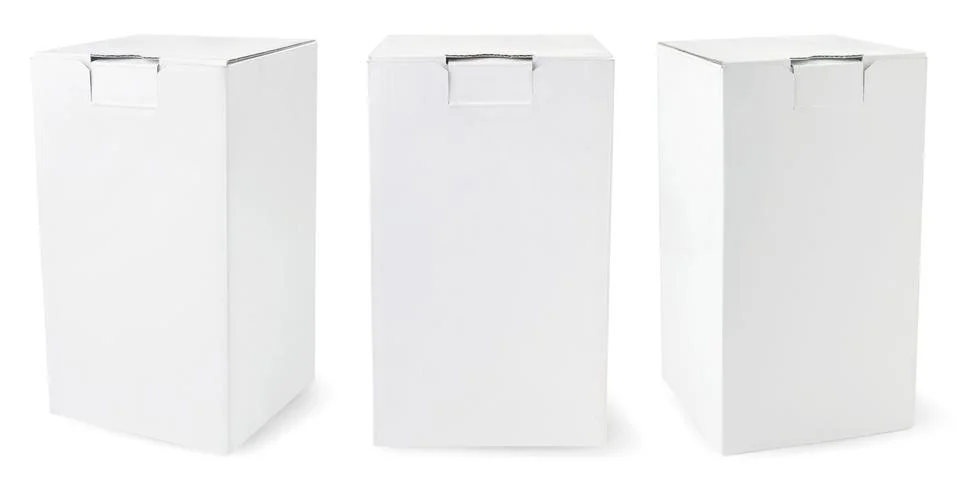 Set of white boxes mock-up on a white background. Isolated Stock Photos