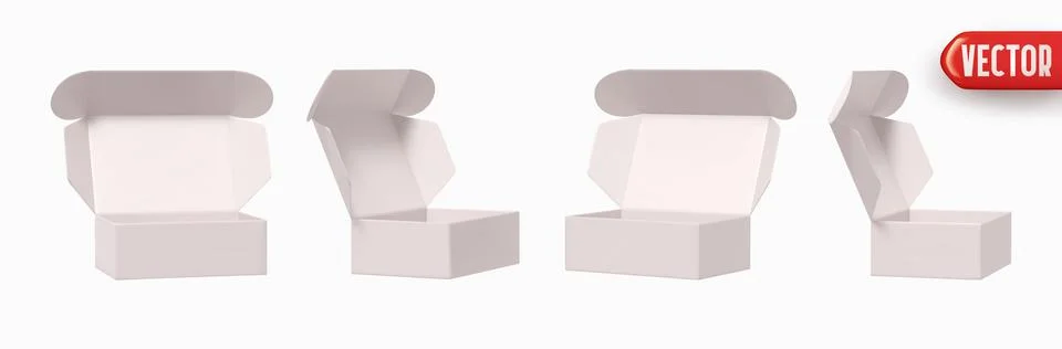 Set of white cardboard open boxes realistic 3d design isolated on white bac.. イラスト素材