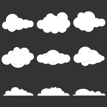 Set of white cartoon clouds icons isolated on dark grey background vector 스톡 일러스트