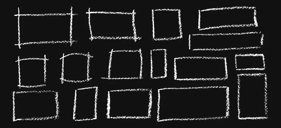Set of white chalk hand drawn frames. Collection of writing on blackboard by Stock Illustration