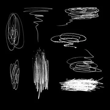 Set of White Chalk Scribbles on Black Background Stock Illustration