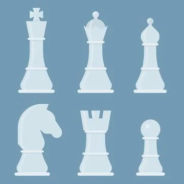 Set of white chess pieces in a simple, flat design style Stock Illustration