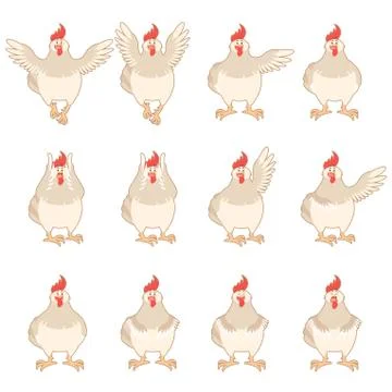 Set of white chicken flat icons Stock Illustration