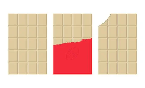 Set of white chocolate bar in an open package on white background. Flat vecto イラスト素材