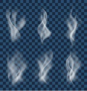 Set of white cigarette smoke waves on transparent background Stock Illustration