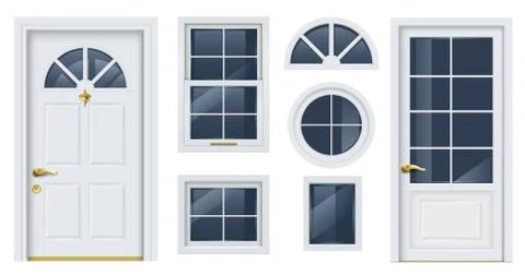 Set of white classic windows and doors Stock Illustration