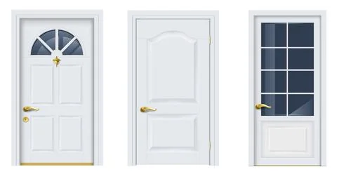 Set of white classic windows and doors Stock Illustration