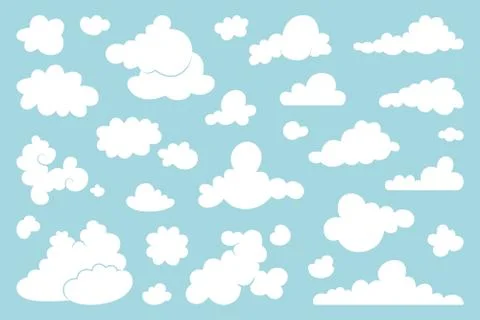Set of white clouds on a blue background. Vecton illustrations Illustrazione stock
