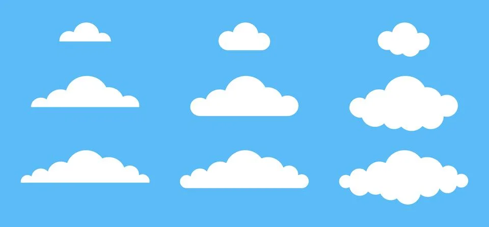 Set of white clouds on a blue background. Vector illustration Stock Illustration
