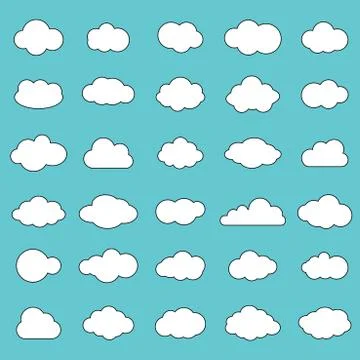 Set of white clouds collection on blue background.Cloud symbol for your web s Stock Illustration